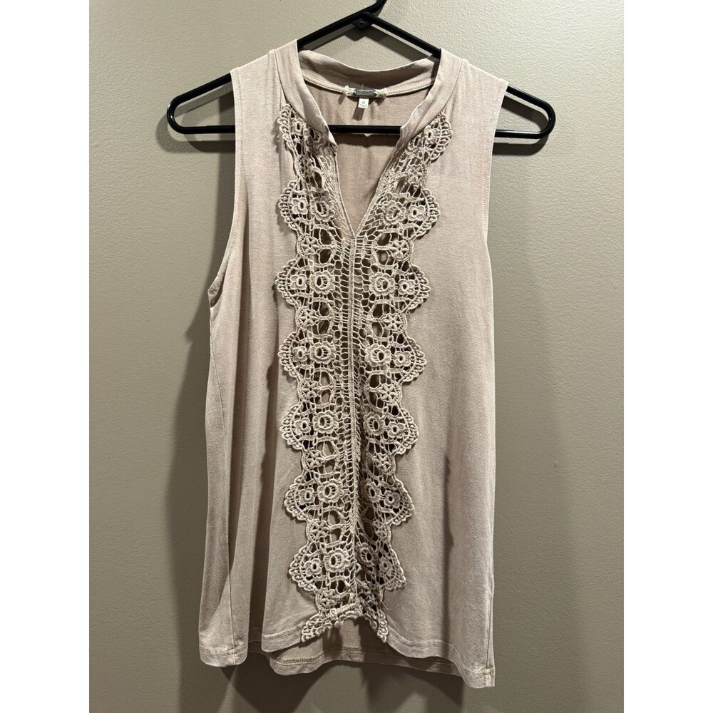 Gimmicks BKE Women's Burnout Lace Tank Tan Size Small Sleeveless Top V Neck Boho